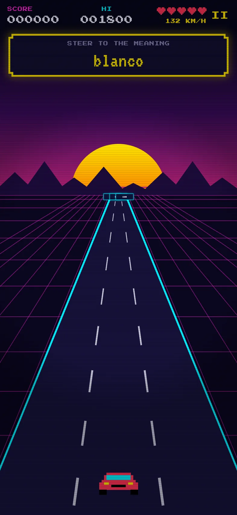 Turbo Lanes: steer into the lane with the right answer on a neon highway